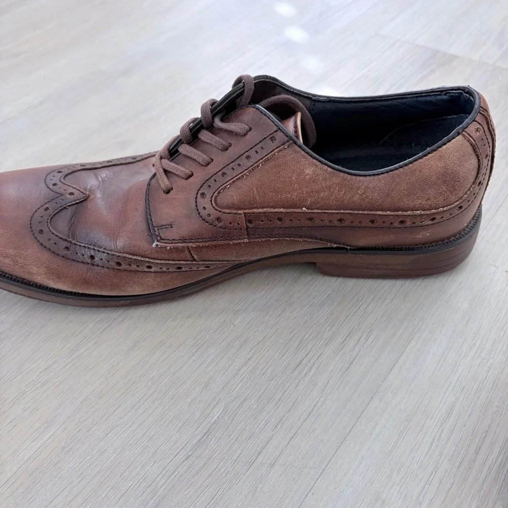 Dockers Mens Brown Leather Wingtip Oxford Dress Shoes 9.5M 90-21455 Comfort Zone